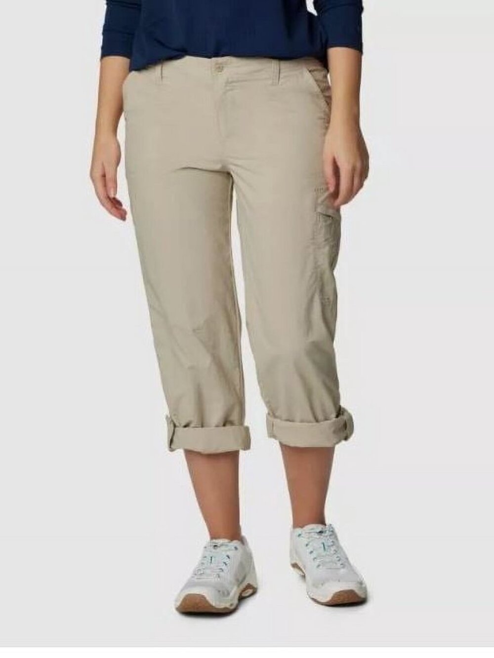 NWT Columbia Womens Size Large Tan Woodland Hills UPF 30 Roll Up Cargo Pants NEW
